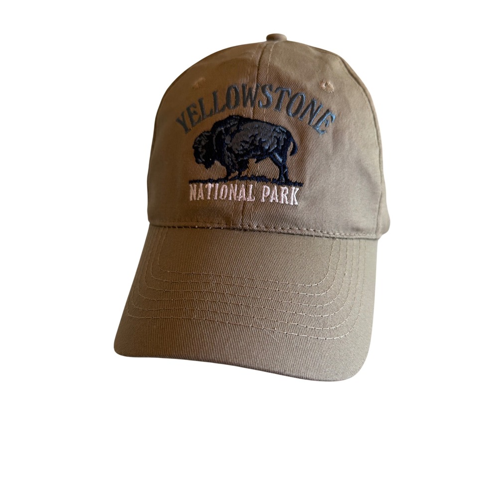 ACE USA Baseball Cap Khaki Yellowstone National Park Bison Embroidered Strapback